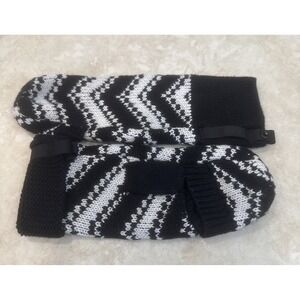 Lululemon Black White Chevron Knitted Mittens Flip Fingerless Gloves Mittens OS